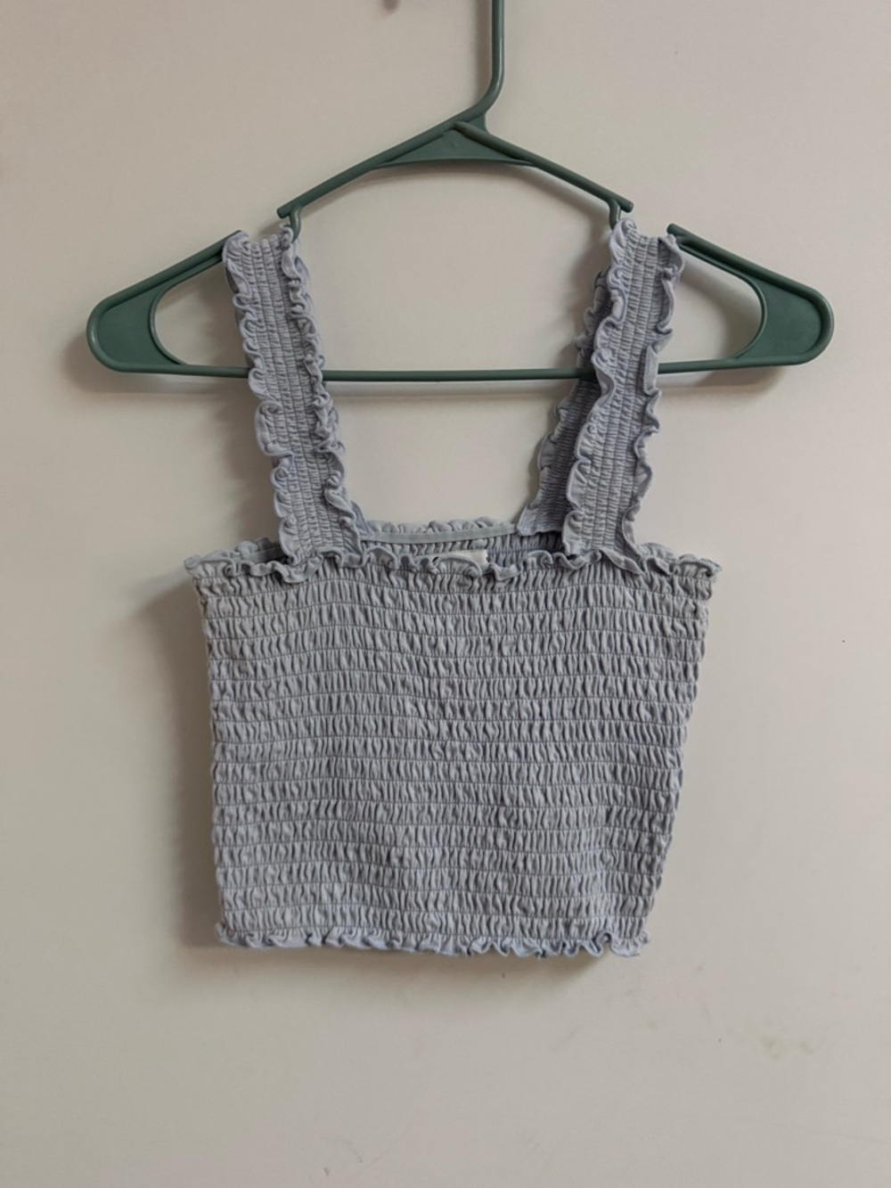 Hollister Light Gray Smocked Ruffle Strap Crop Top